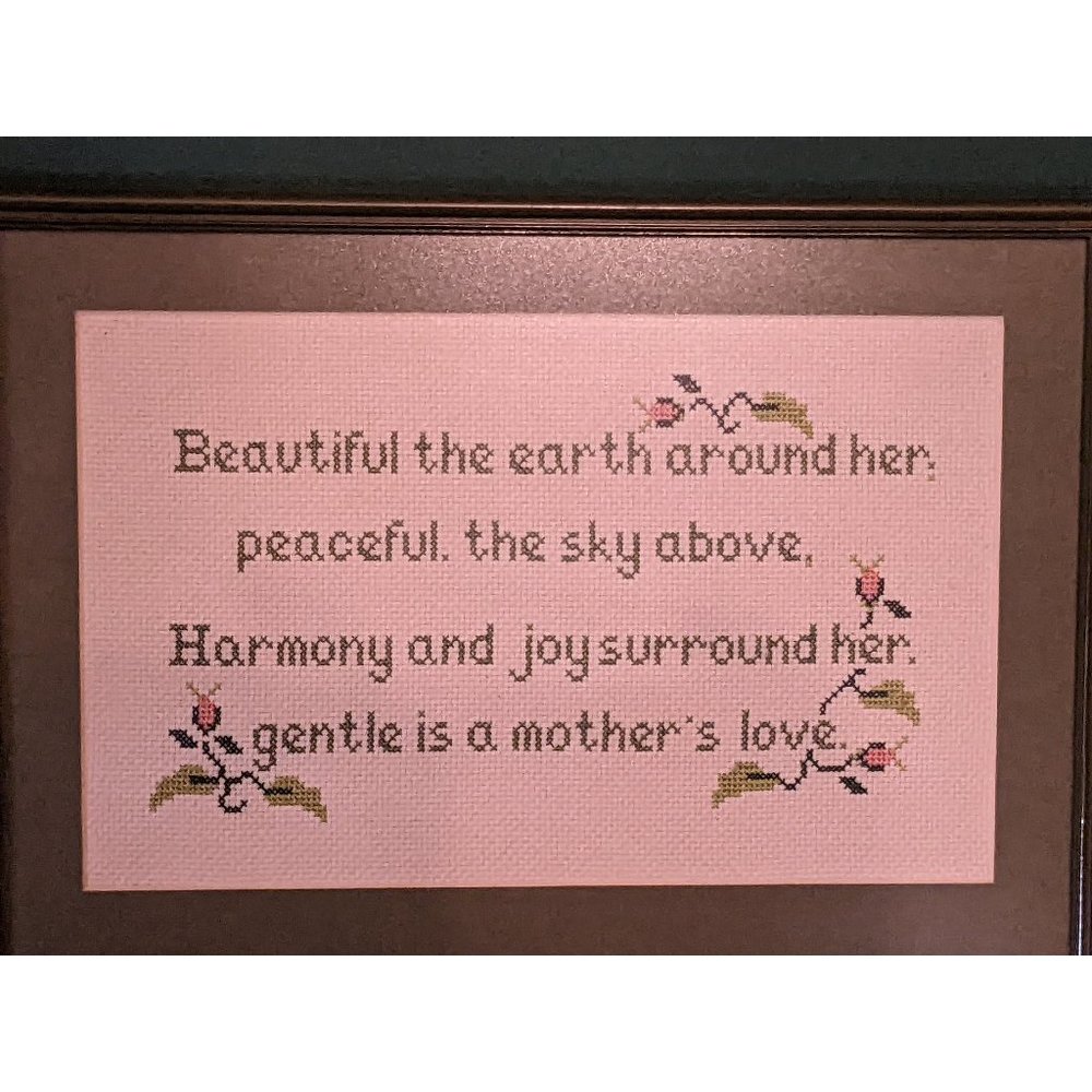 Vintage Mother's Love Poem Needlepoint - Green Wood Frame with glass